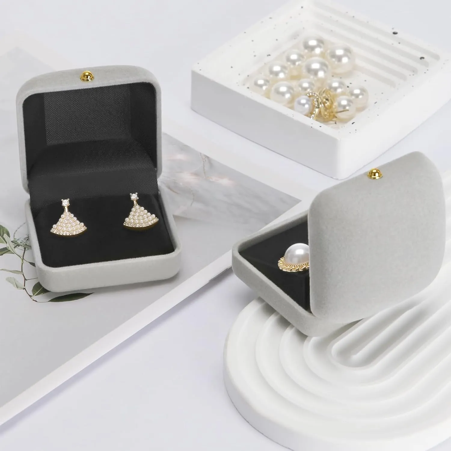 2 Pieces Velvet Earring Stud Gift Box, Jewelry Holder Display Case for Earring stud cufflinks, Earring Organizer Storage Box for Women Girl (Grey)