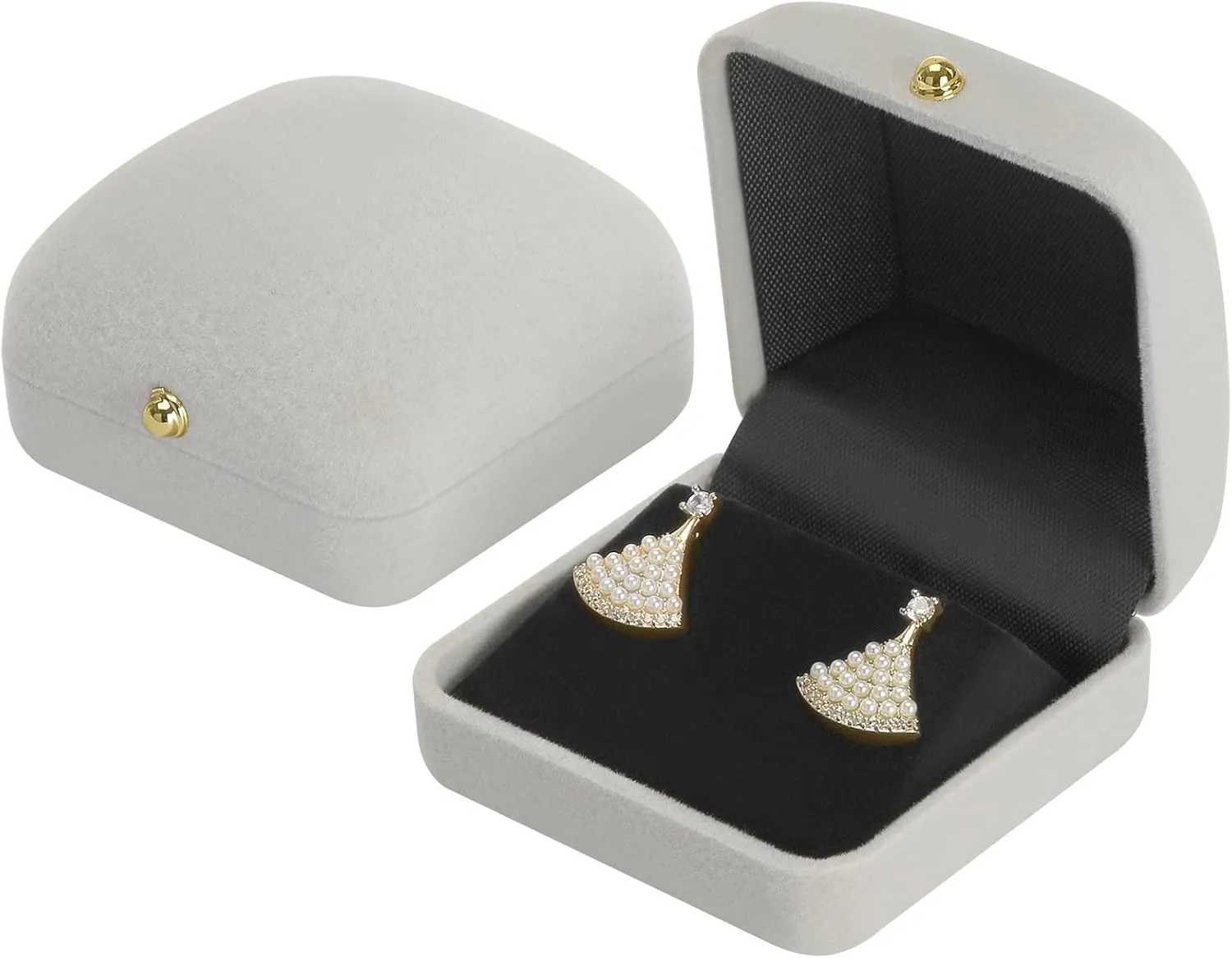 2 Pieces Velvet Earring Stud Gift Box, Jewelry Holder Display Case for Earring stud cufflinks, Earring Organizer Storage Box for Women Girl (Grey)