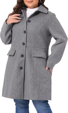 Agnes Orinda Plus Size Coat for Women Peter Pan Collar Single Breasted Winter Long Coats