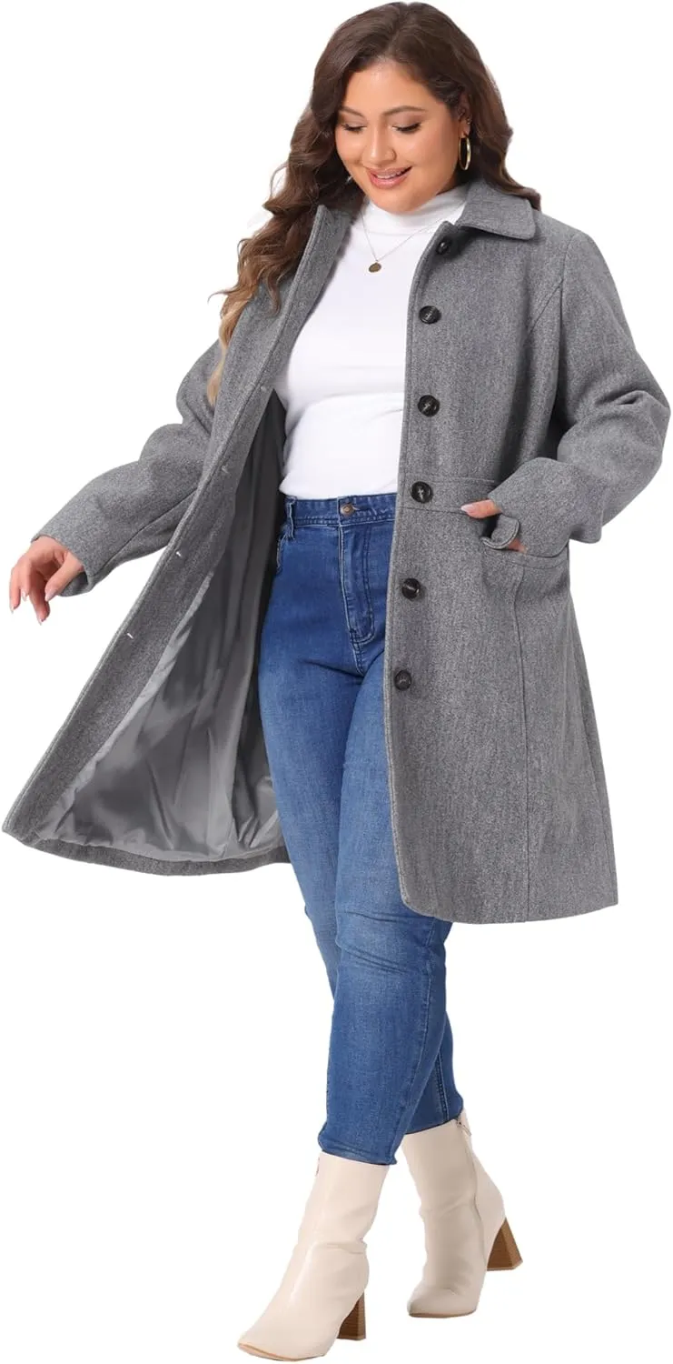 Agnes Orinda Plus Size Coat for Women Peter Pan Collar Single Breasted Winter Long Coats
