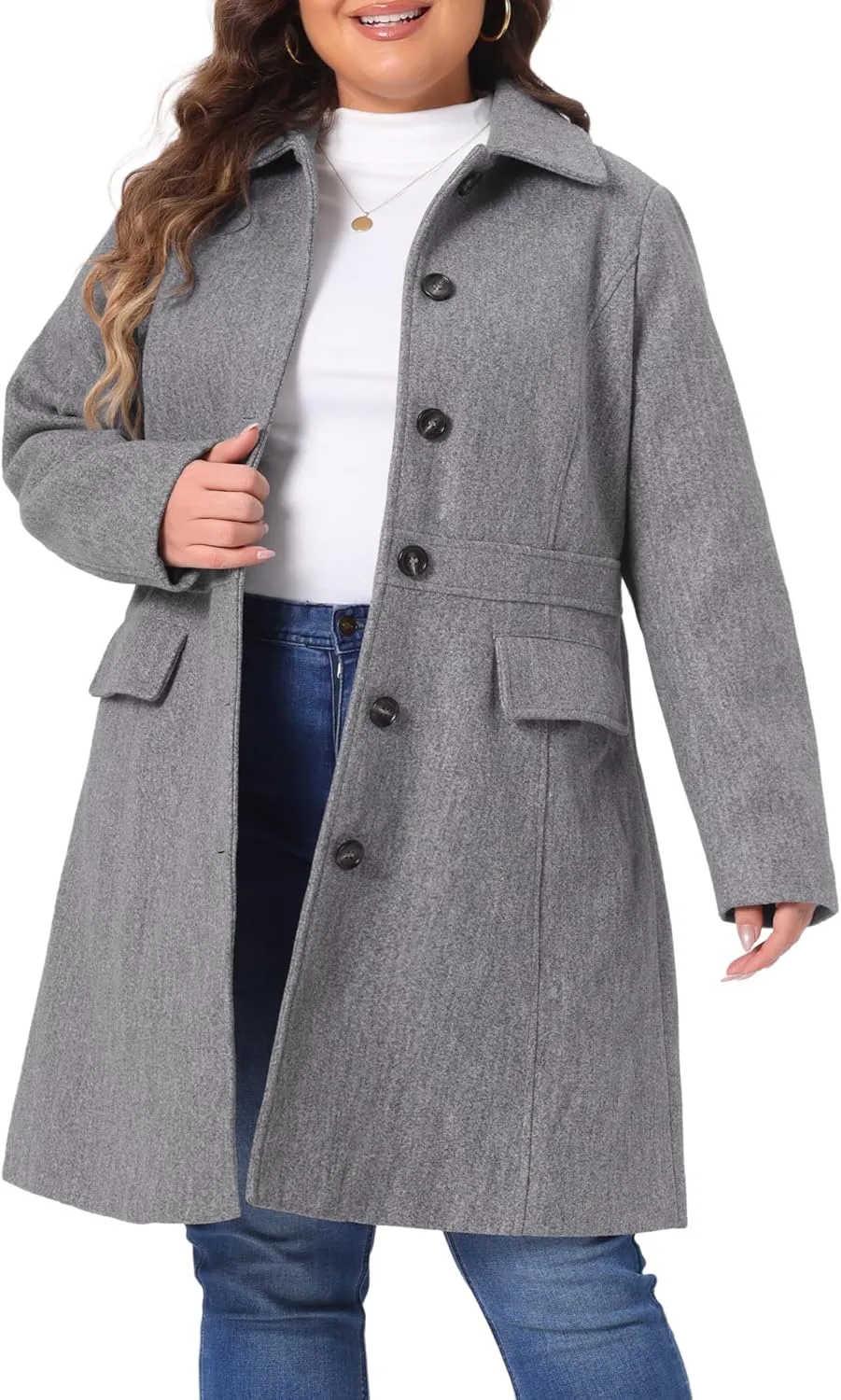 Agnes Orinda Plus Size Coat for Women Peter Pan Collar Single Breasted Winter Long Coats