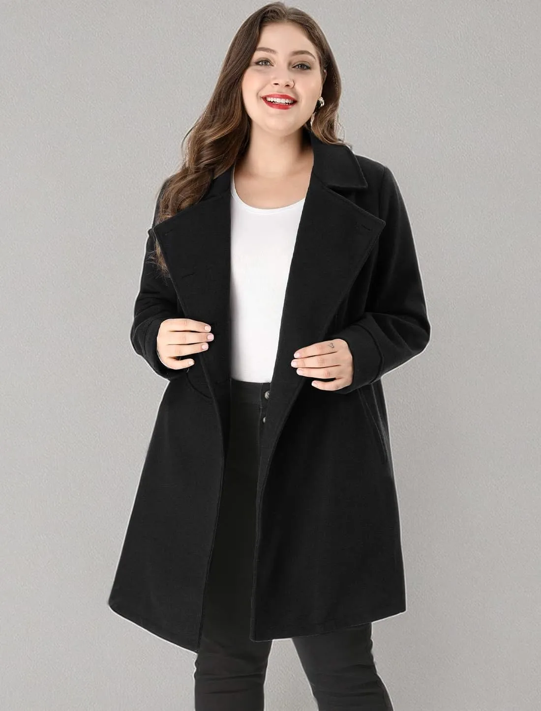 Agnes Orinda Women's Plus Size Coat A-Line Peter Pan Collar Double Breasted Fall Winter Peacoat
