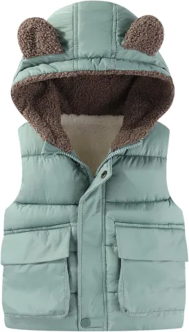 AIWUHE Toddler Boys Girls Hooded Puffer Vest Padded Warm Winter Jacket Sleeveless Bear ears Zipper Up Coat with pocket 1-7Y