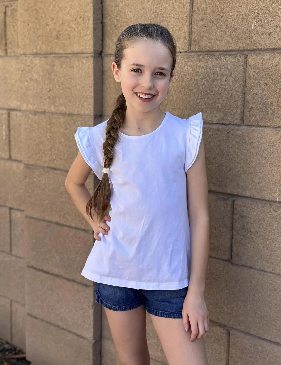 Arshiner Girls Shirts Ruffle Short Sleeve Summer Cute Casual Crewneck Tops Blouse Tee