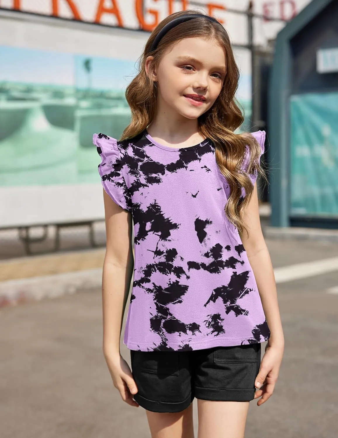 Arshiner Girls Shirts Ruffle Short Sleeve Summer Cute Casual Crewneck Tops Blouse Tee