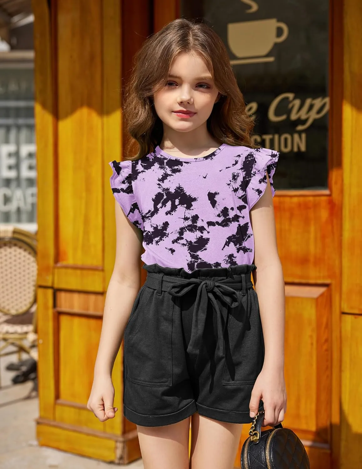 Arshiner Girls Shirts Ruffle Short Sleeve Summer Cute Casual Crewneck Tops Blouse Tee