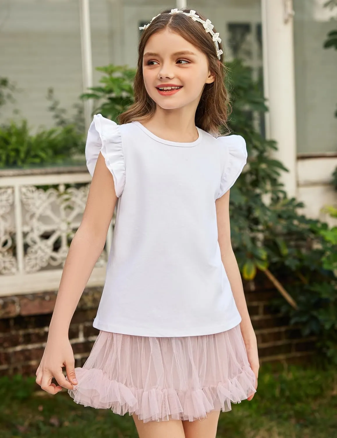 Arshiner Girls Shirts Ruffle Short Sleeve Summer Cute Casual Crewneck Tops Blouse Tee