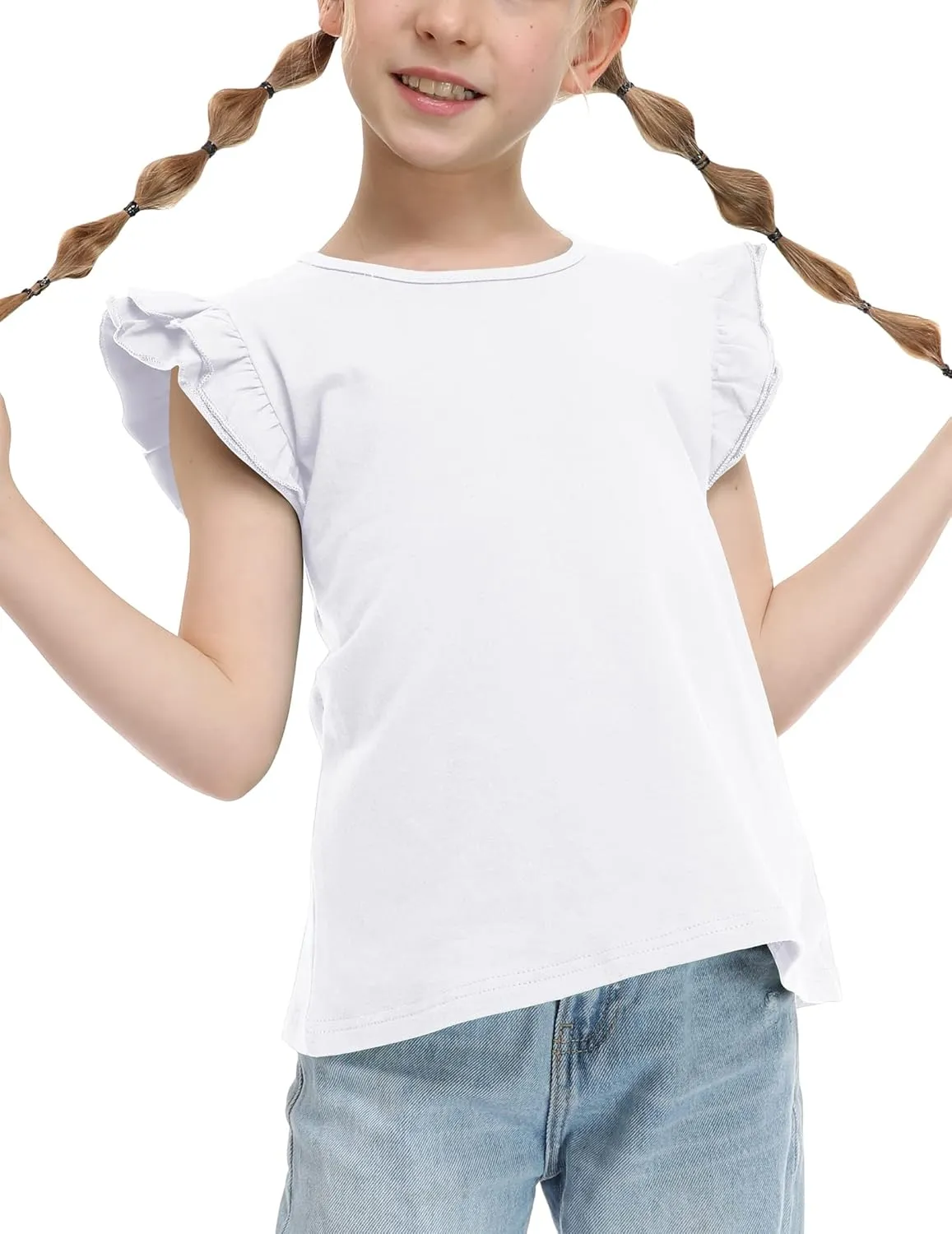 Arshiner Girls Shirts Ruffle Short Sleeve Summer Cute Casual Crewneck Tops Blouse Tee