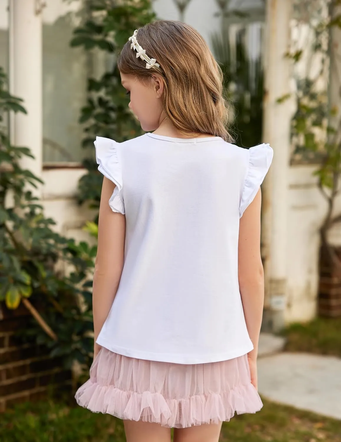 Arshiner Girls Shirts Ruffle Short Sleeve Summer Cute Casual Crewneck Tops Blouse Tee