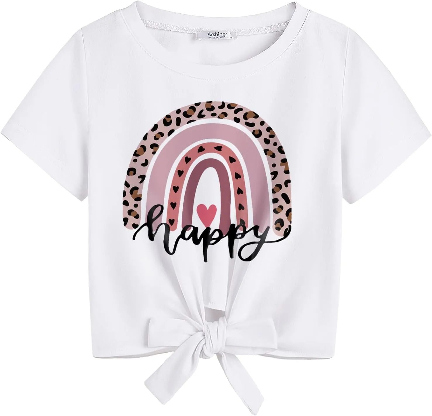Arshiner Girls Short Sleeve Shirts Tie Knot Front Tops T Shirts for Kids Crewneck Cute Casual Tie Dye Tee Blouse