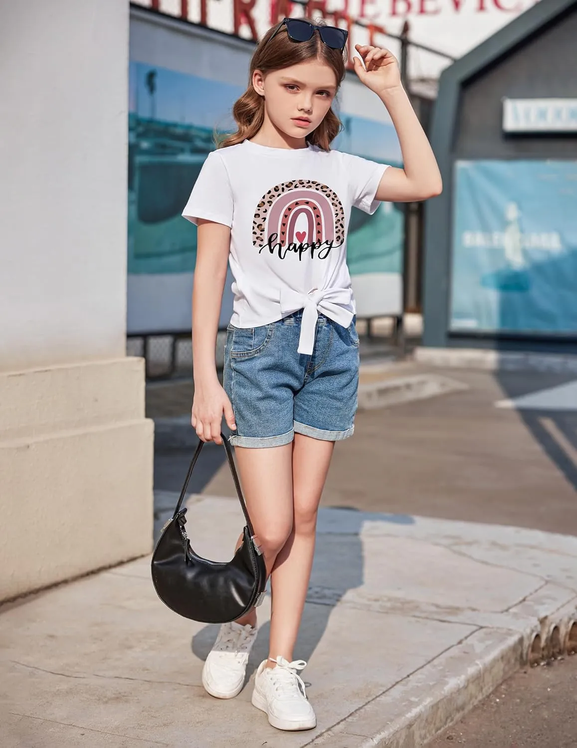 Arshiner Girls Short Sleeve Shirts Tie Knot Front Tops T Shirts for Kids Crewneck Cute Casual Tie Dye Tee Blouse