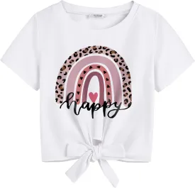 Arshiner Girls Short Sleeve Shirts Tie Knot Front Tops T Shirts for Kids Crewneck Cute Casual Tie Dye Tee Blouse