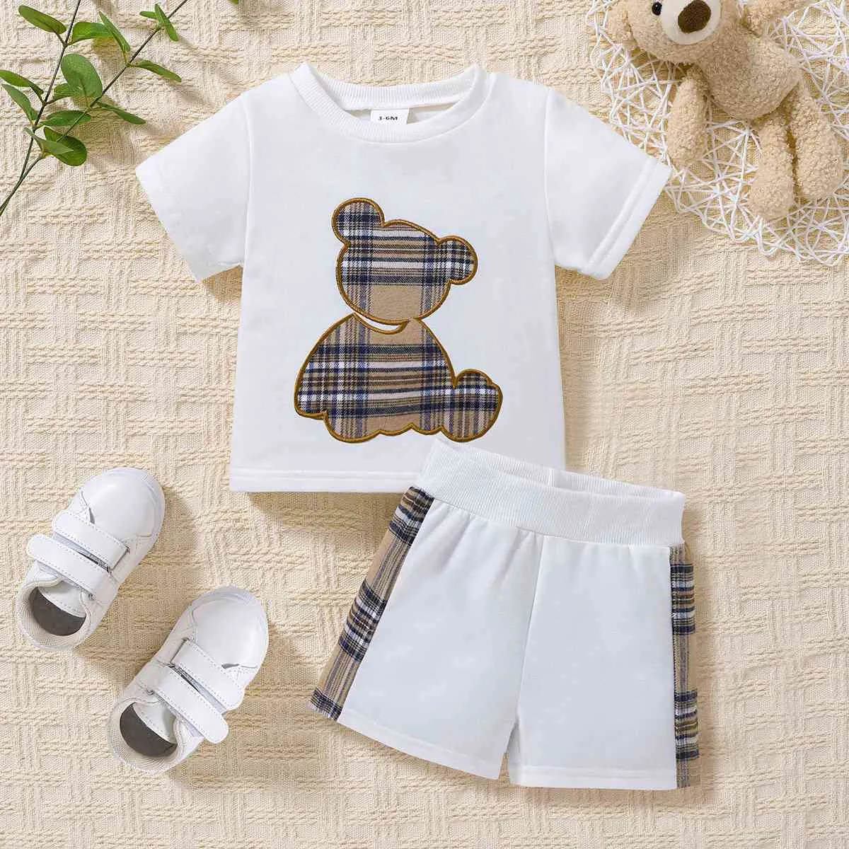 Baby Bear Graphic Round Neck Tee and Short Set