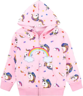 Baby Girl Zip-up Jacket Rainbow Unicorn Cotton Hoodie Sweatshirt Toddler Fall Coat Kids Winter Outfits Outerwear 2t-7t