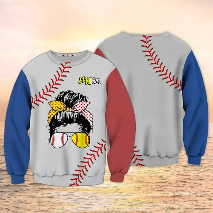 Baseball Softball Mom 3D All Over Printed Shirts, Women Baseball Hoodie, Baseball Gift For Mom