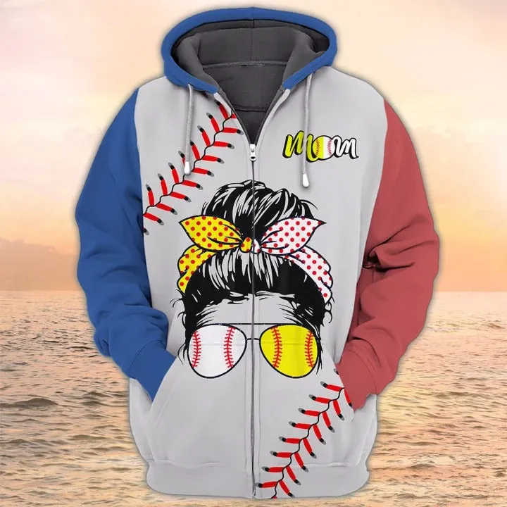 Baseball Softball Mom 3D All Over Printed Shirts, Women Baseball Hoodie, Baseball Gift For Mom