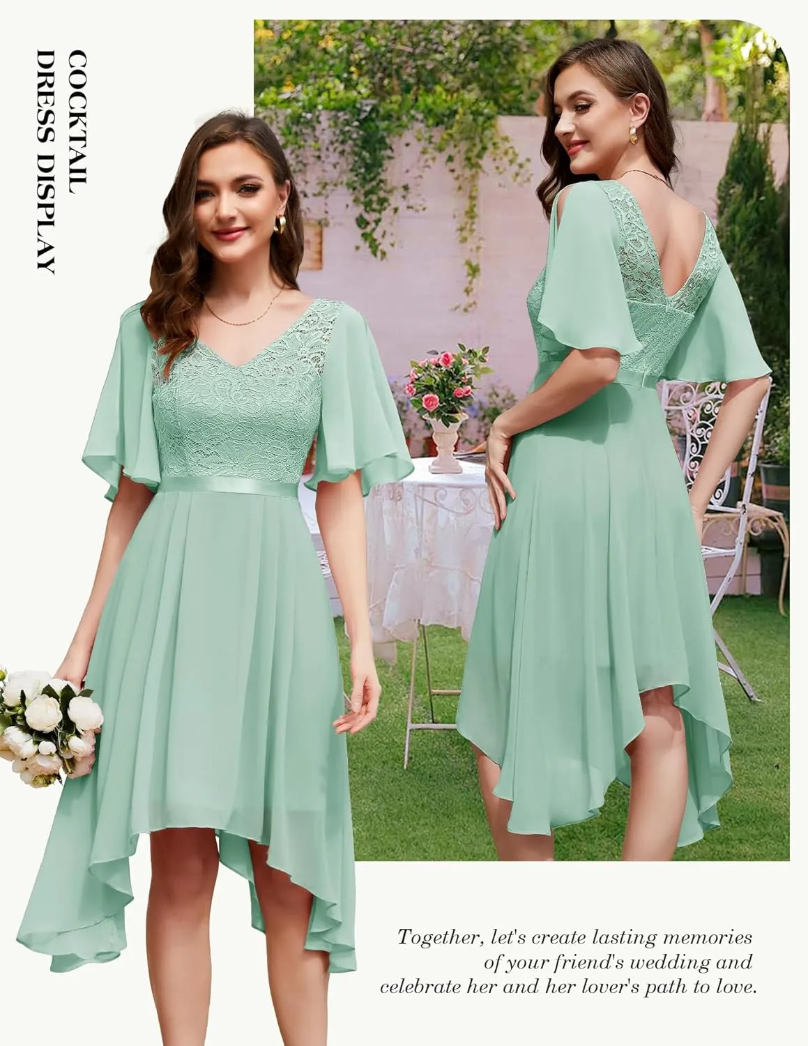 BeryLove Women's Prom Cocktail Formal Wedding Guest Lace Dress 2025 Flutter Sleeve Hem Bridesmaid Dresses
