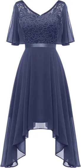 BeryLove Women's Prom Cocktail Formal Wedding Guest Lace Dress 2025 Flutter Sleeve Hem Bridesmaid Dresses