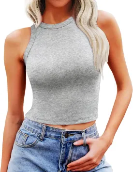 Bluetime Womens Sleeveless Tank Tops Summer Casual Basic Slim Fitted Racerback High Neck Y2k Crop Top