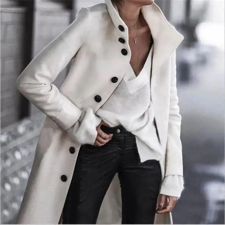 Button long woolen coat