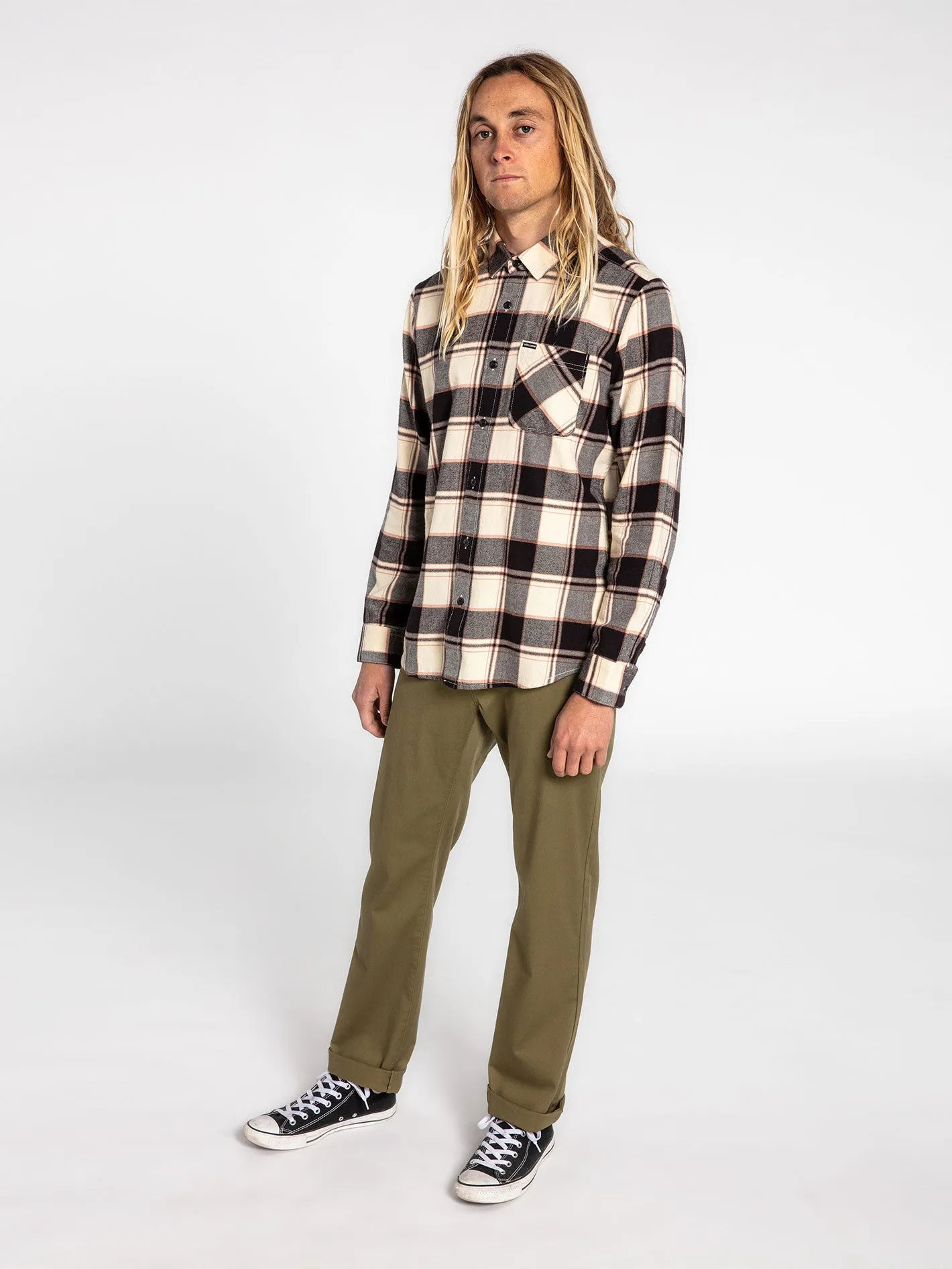 Caden Plaid Long Sleeve Flannel - Bleached Sand