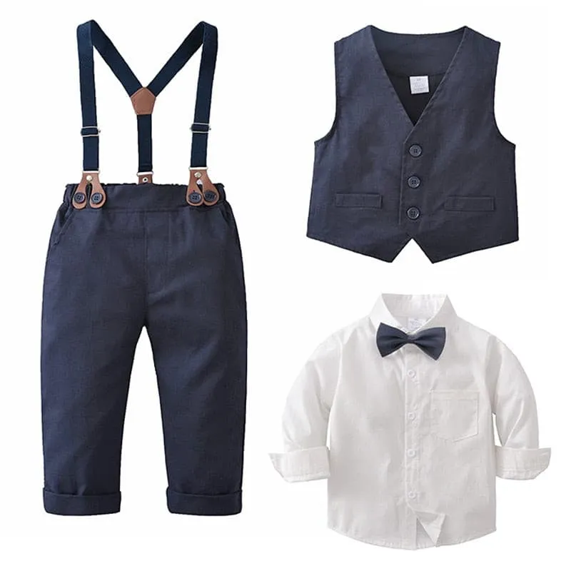 Cash - Baby Boy Clothes Set Gentleman Suit - Toddler Boys Wedding Party - Navy & White