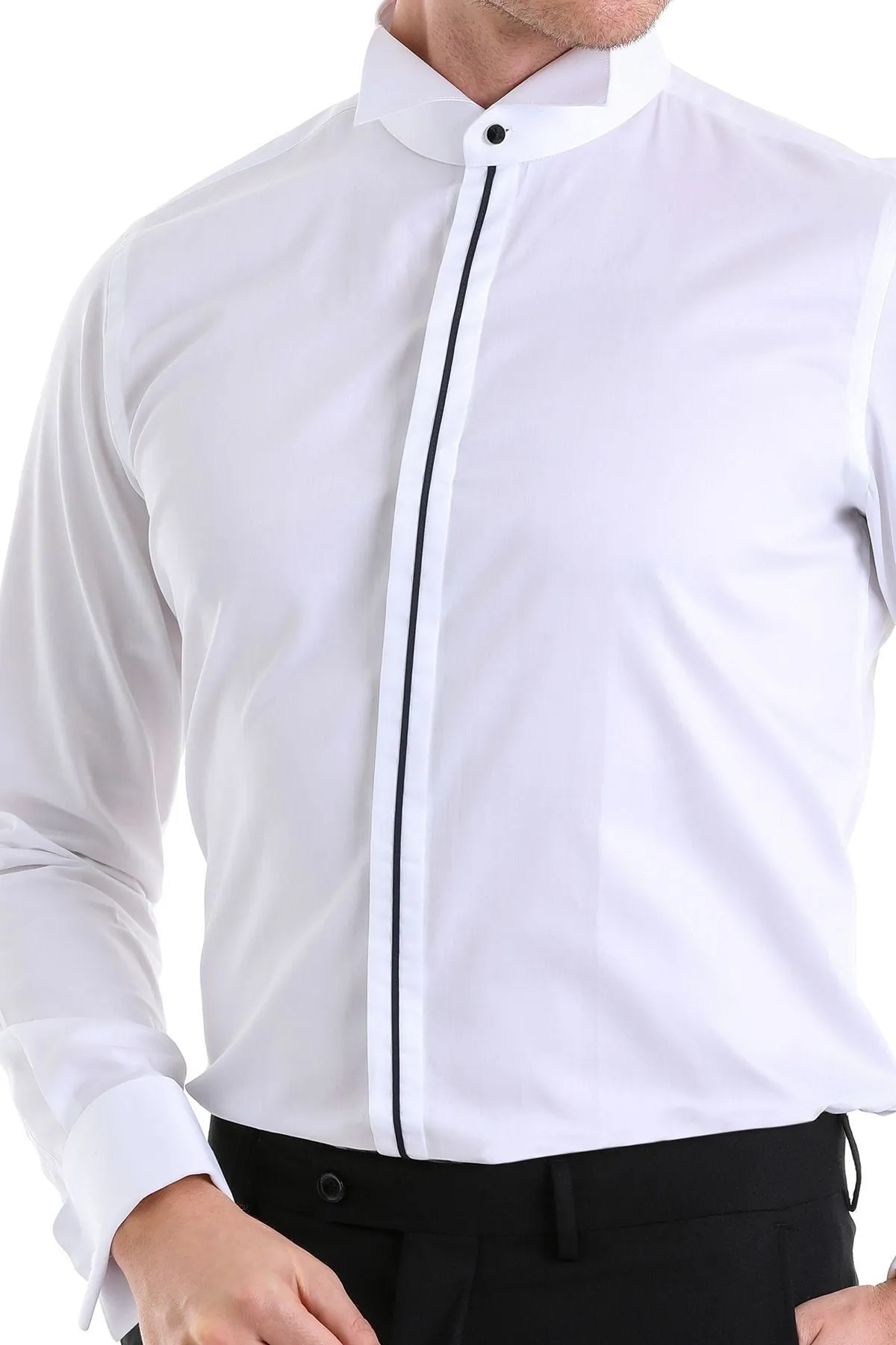 Comfort Fit Plain French Cuff Cotton Navy Tuxedo Shirt