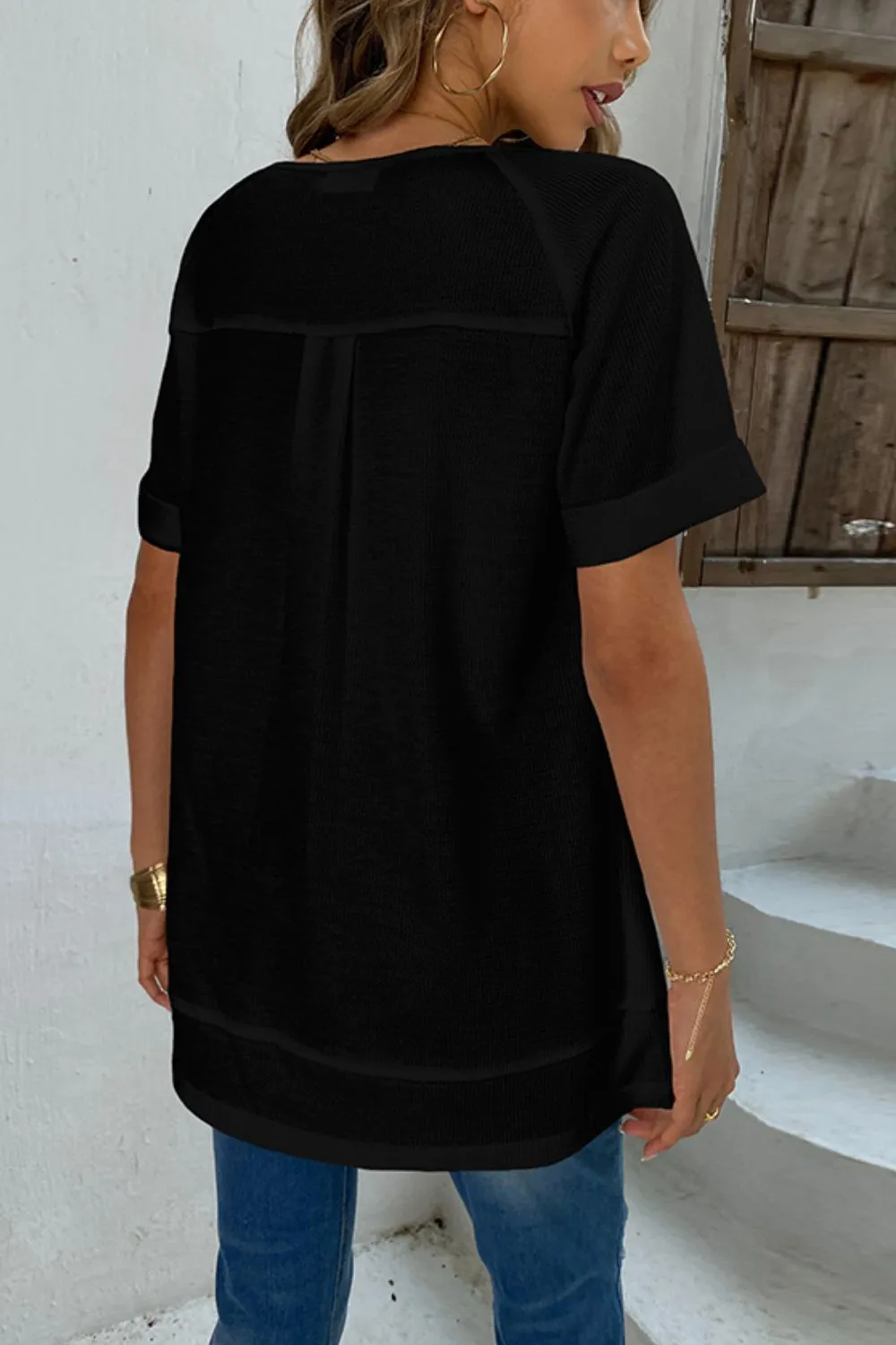 Cuffed Sleeve Henley Top