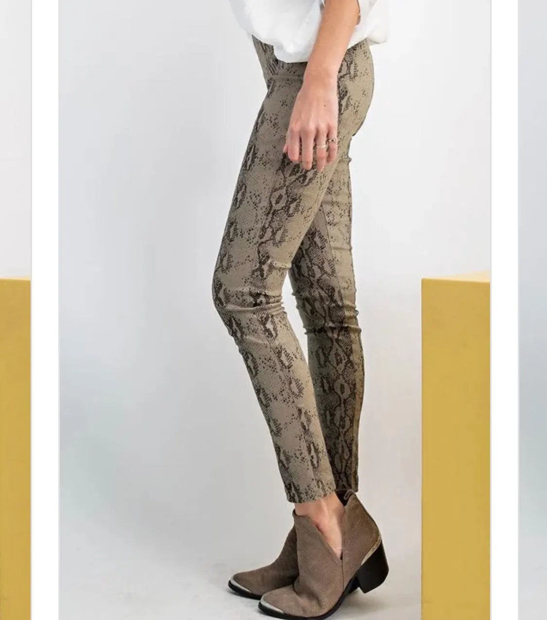 Distressed Snake Print Skinny Pants