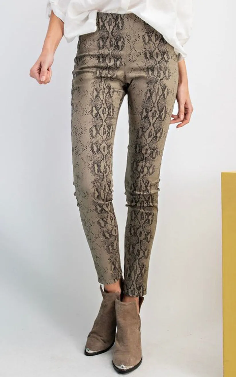 Distressed Snake Print Skinny Pants