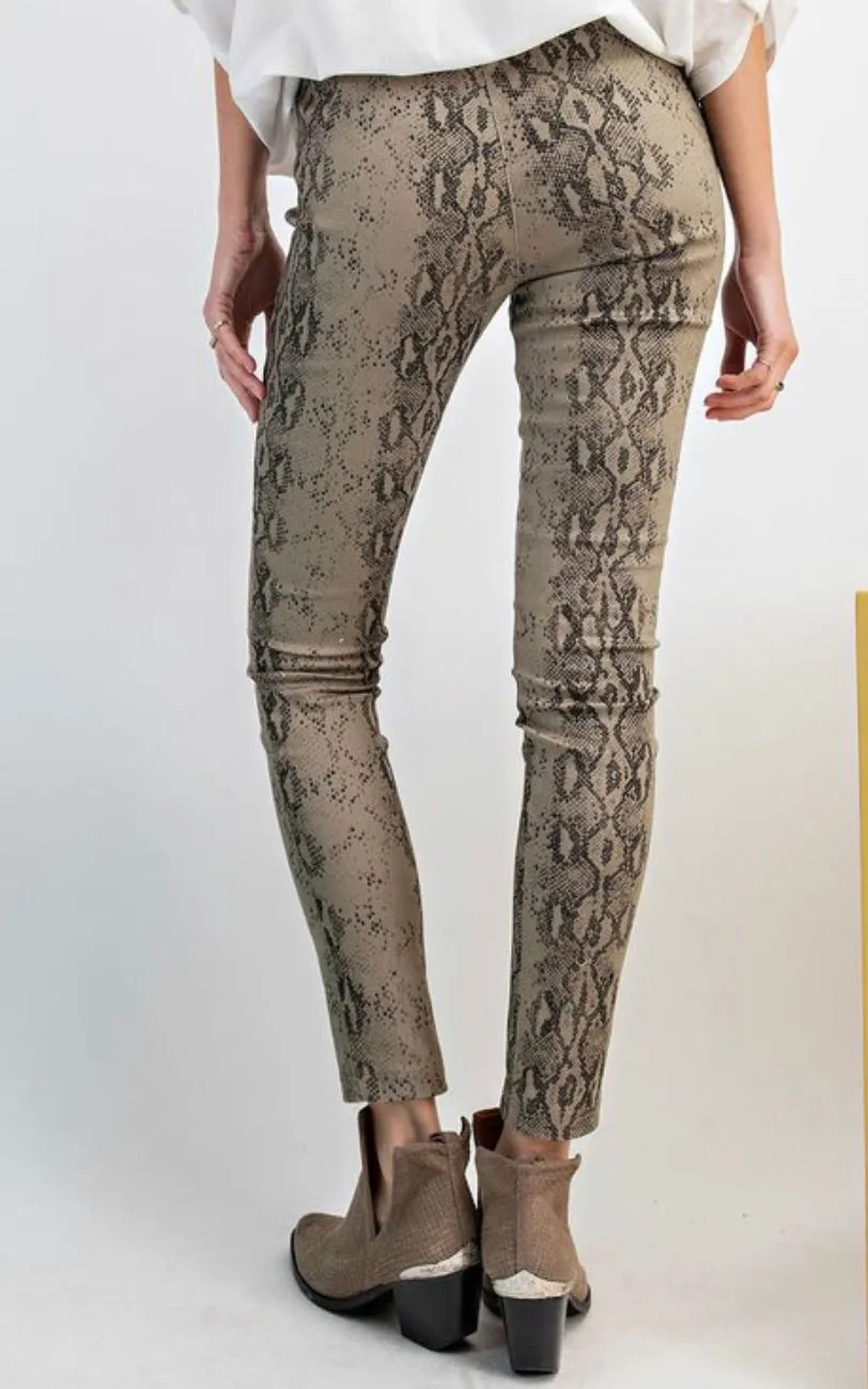 Distressed Snake Print Skinny Pants