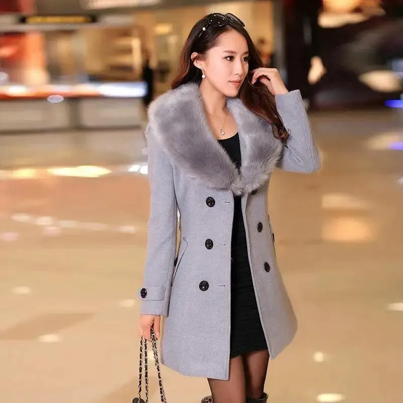 Double-breasted Plus Size Woolen Women's Coat