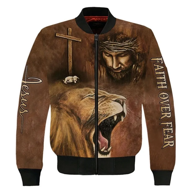 Faith Over Fear Lion And God All Over Print 3D T Shirts, God 3D Full Print Hoodie Sublimation God Shirts