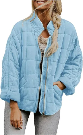 Fall Coats for Women 2023 Quilted Down Jacket Lightweight Puffer Jackets Dolman Sleeve Casual Padded Coat with Pockets