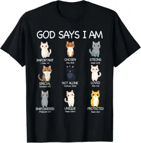 Funny Cat Girls Teens Kids God Says I Am Christian Cat Lover T-Shirt