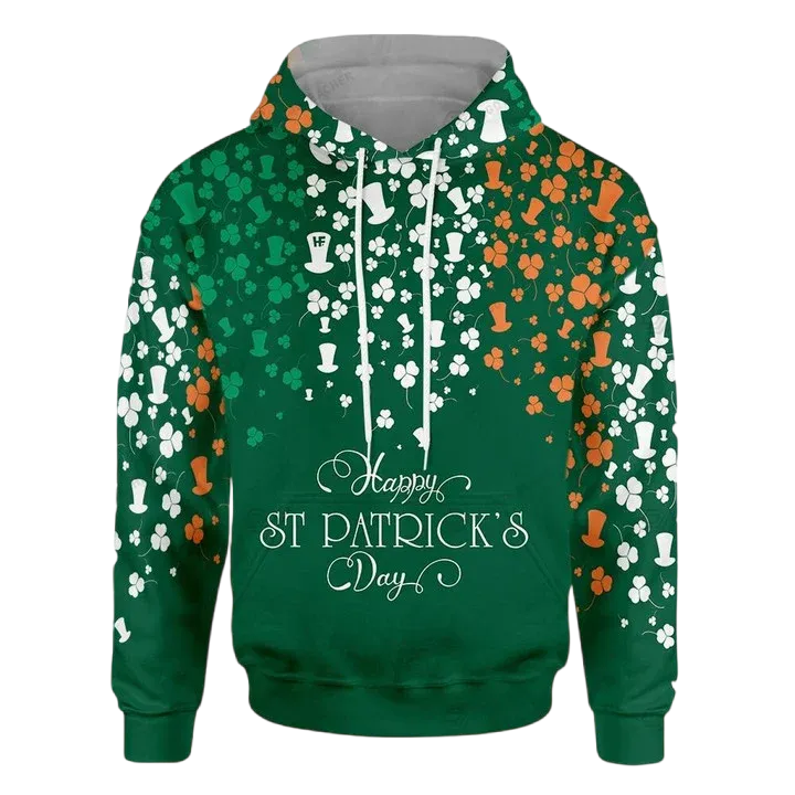 Happy St Patrick's Day Pattern Shamrock and Hat 3D All Over Printed Shirt