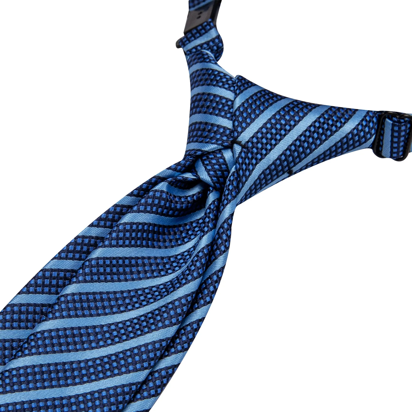 Hi-Tie Blue Striped Pre-tied Adjustable Tie Pocket Square