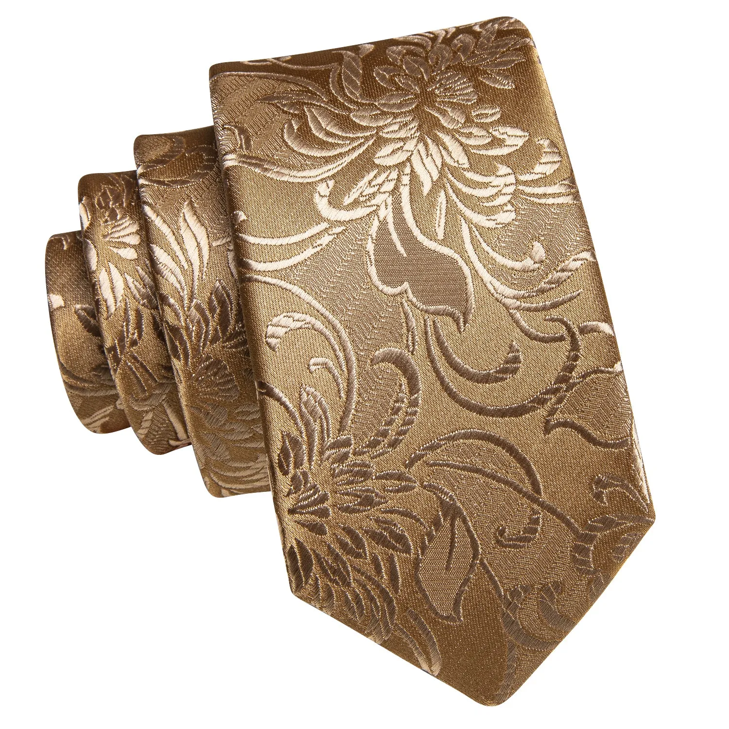 Hi-Tie Champagne Gold Floral Children Kids Boys Tie Pocket Square 6cm
