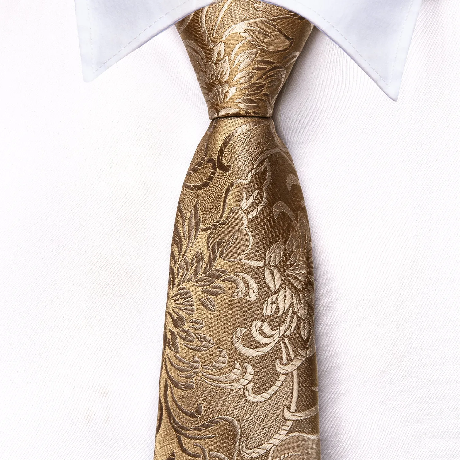 Hi-Tie Champagne Gold Floral Children Kids Boys Tie Pocket Square 6cm