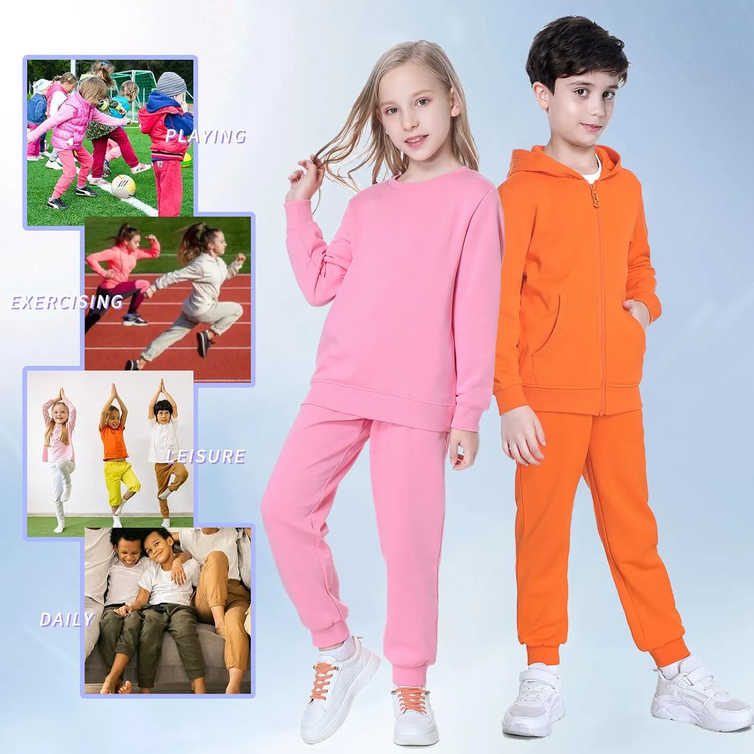 Kid Nation Kids Unisex Soft Brushed Fleece Casual Pull On Jogger Sweatpants with Pockets for Boys or Girls