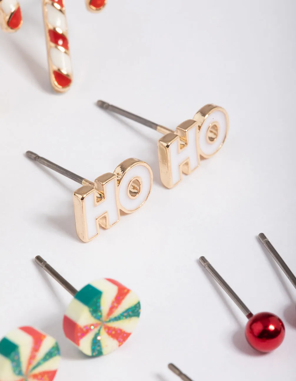 Kids Gold Ho-Ho Lolly Stud Earrings 6-Pack
