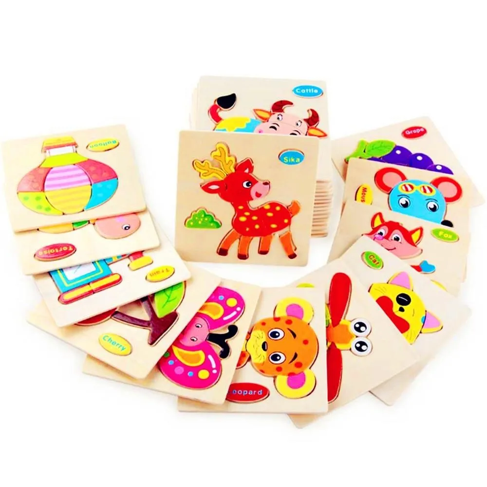Kids Wooden 3D Puzzle Jigsaw Toys For Children Cartoon Animal Vehicle Wood Puzzles Intelligence Kids Baby Early Educational Toy