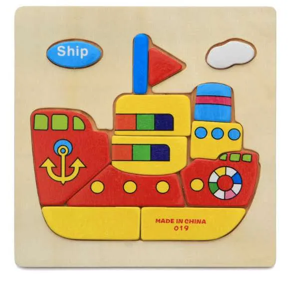 Kids Wooden 3D Puzzle Jigsaw Toys For Children Cartoon Animal Vehicle Wood Puzzles Intelligence Kids Baby Early Educational Toy