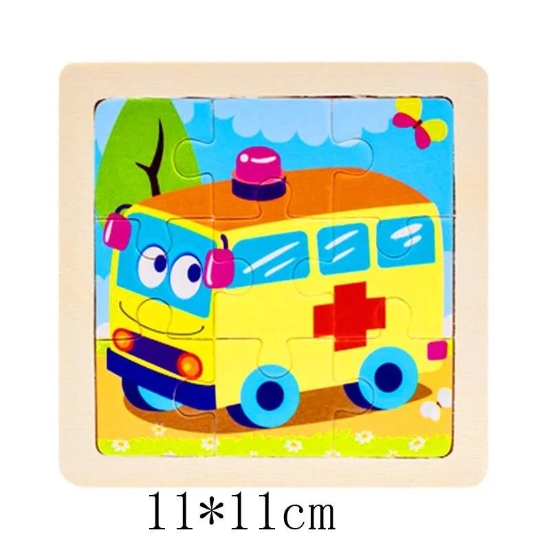 Kids Wooden 3D Puzzle Jigsaw Toys For Children Cartoon Animal Vehicle Wood Puzzles Intelligence Kids Baby Early Educational Toy