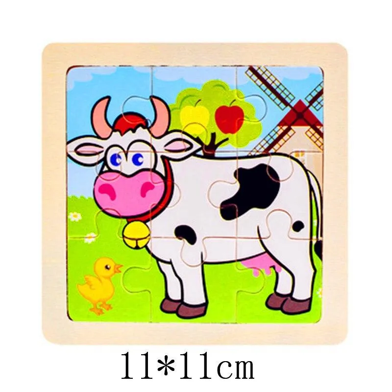 Kids Wooden 3D Puzzle Jigsaw Toys For Children Cartoon Animal Vehicle Wood Puzzles Intelligence Kids Baby Early Educational Toy