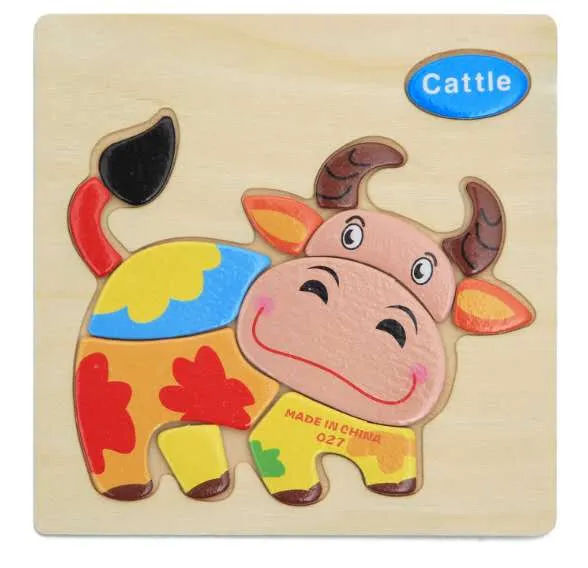 Kids Wooden 3D Puzzle Jigsaw Toys For Children Cartoon Animal Vehicle Wood Puzzles Intelligence Kids Baby Early Educational Toy