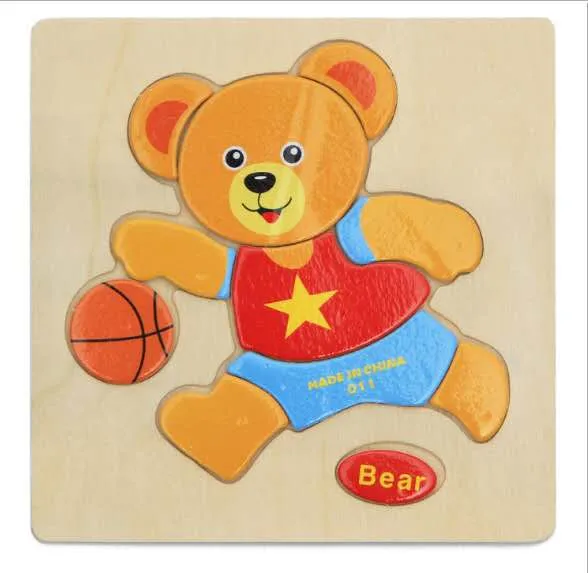 Kids Wooden 3D Puzzle Jigsaw Toys For Children Cartoon Animal Vehicle Wood Puzzles Intelligence Kids Baby Early Educational Toy