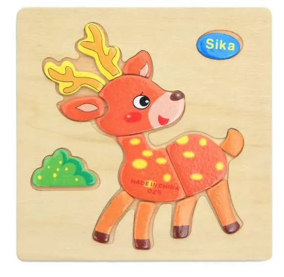Kids Wooden 3D Puzzle Jigsaw Toys For Children Cartoon Animal Vehicle Wood Puzzles Intelligence Kids Baby Early Educational Toy