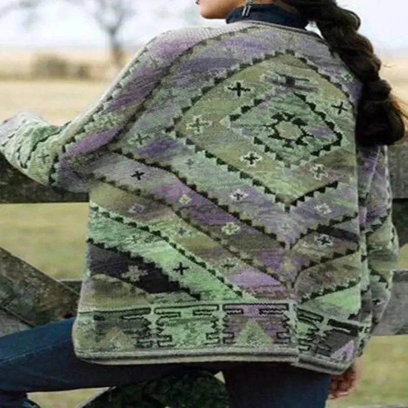 Ladies Cropped Printed Top Long Sleeve Woolen Coat