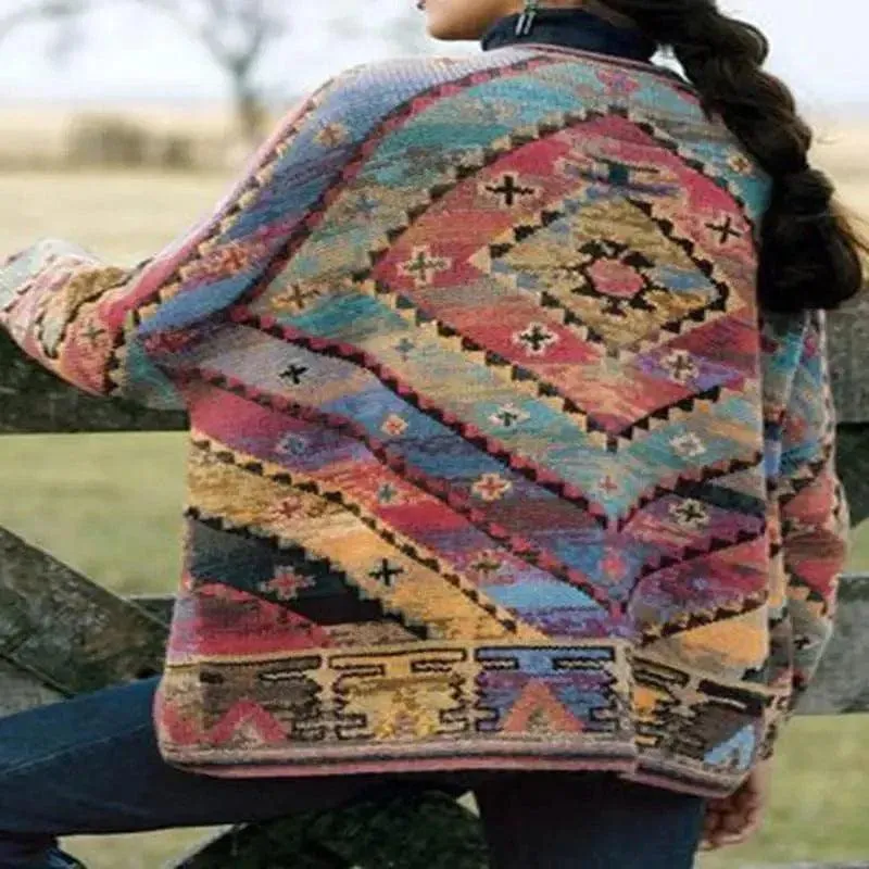 Ladies Cropped Printed Top Long Sleeve Woolen Coat